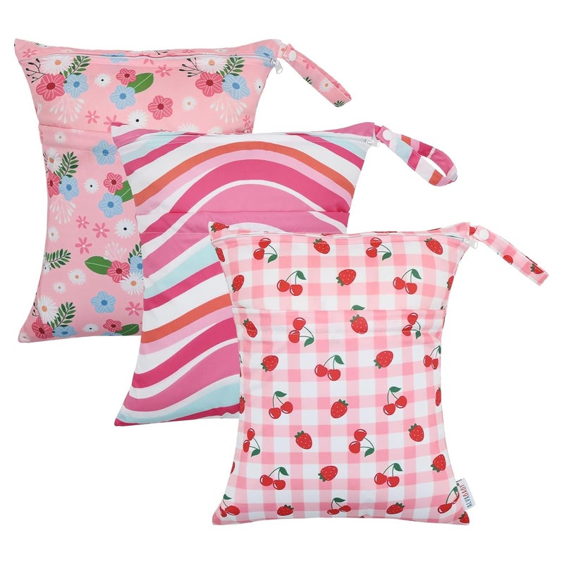 ALVABABY 3pcs Cloth Diaper Wet Dry Bags Waterproof Reusable with Two Zippered Pockets Travel Beach Pool Daycare Soiled Baby Items Yoga Gym Bag for Swimsuits or Wet Clothes 3L-ZM22A - Image 1